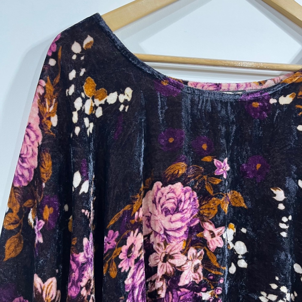 Saachi Anthropologie Womens Floral Velvet Fringe Poncho Top Boho Asymmetrical OS - Picture 5 of 12
